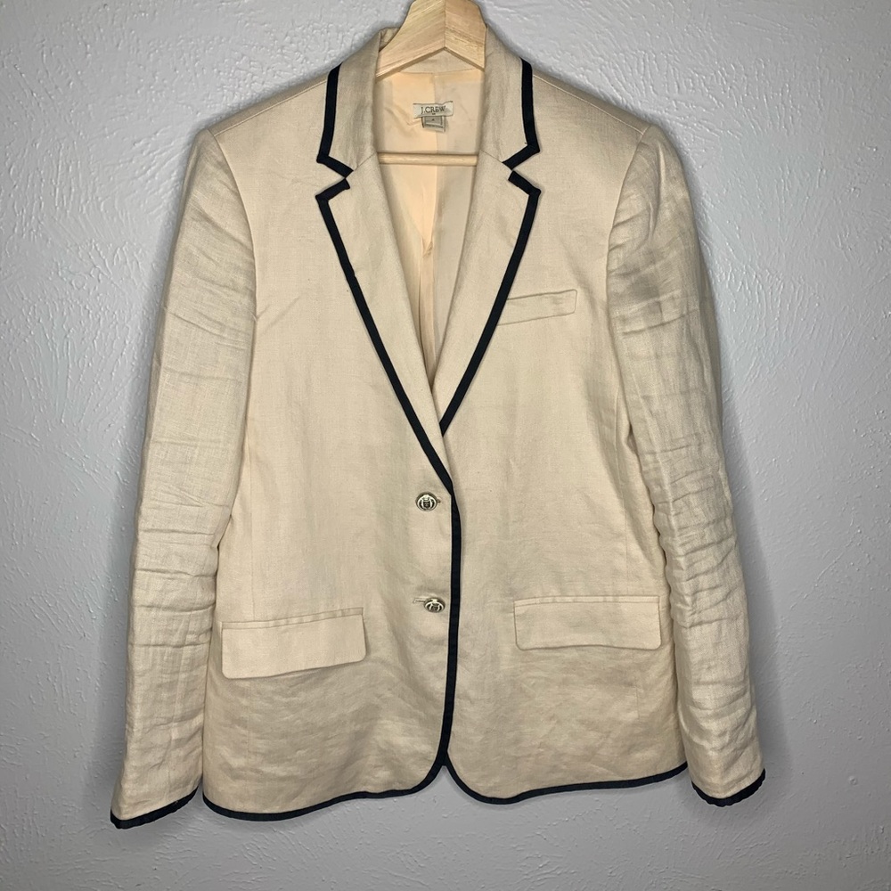 J.Crew Factory Tipped Linen Blazer cream black